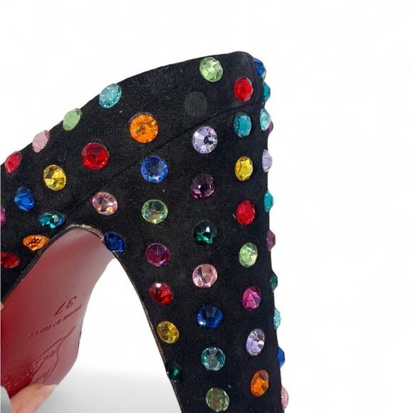 Rare CHRISTIAN LOUBOUTIN Veryvee Black Bedazzled Red Sole Mules Size 37 - Picture 14 of 17